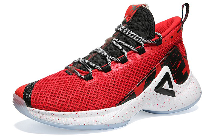 PEAK Basketball Shoes Men’s Mid Top Black Red