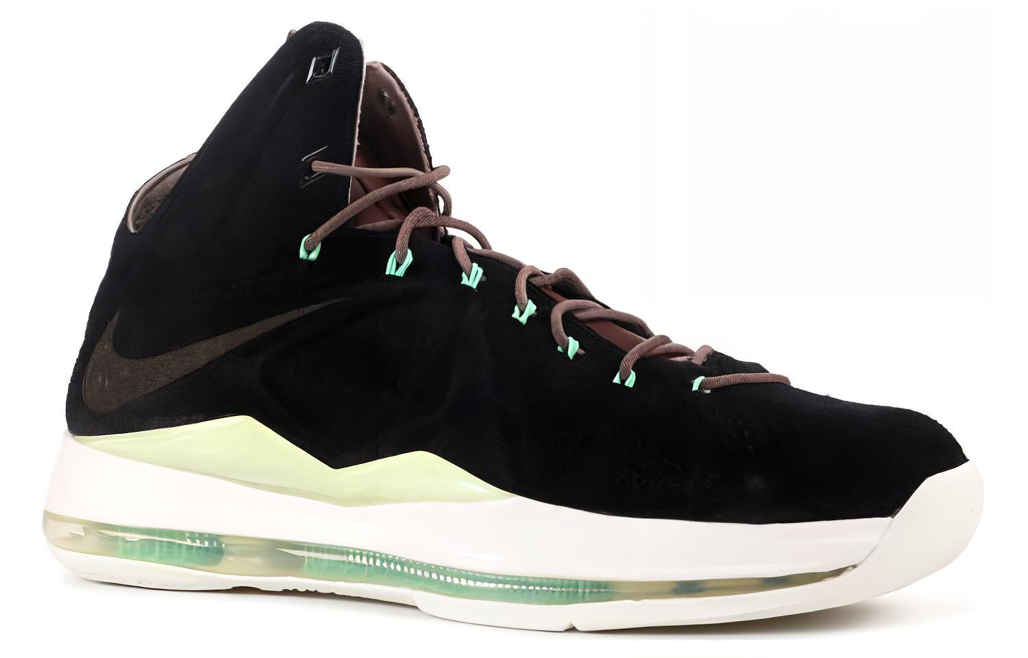 Мужские кроссовки Nike LeBron 10 EXT Black Suede OG (черные) — 黑/黑/暗棕/绿碧玺 — фото 2