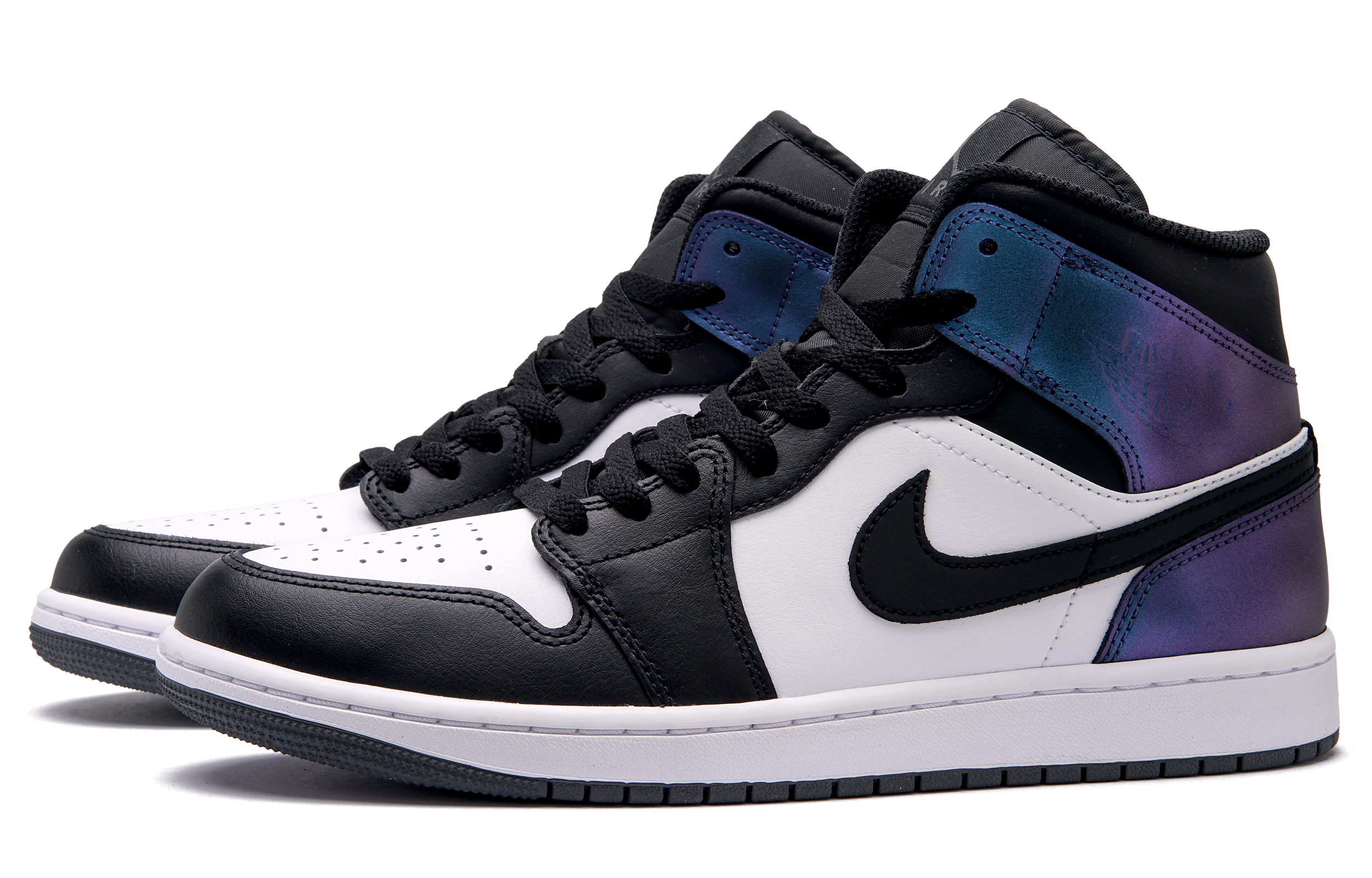 Jordan Air Jordan 1 Abrasion Resistant Mid top Vintage Basketball Shoes Unisex Black Blue Purple