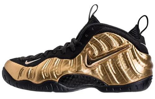 Nike Foamposite Pro Metallic Gold OG model spray foam non-slip lightweight shock absorption mid-top retro basketball shoes men's black gold