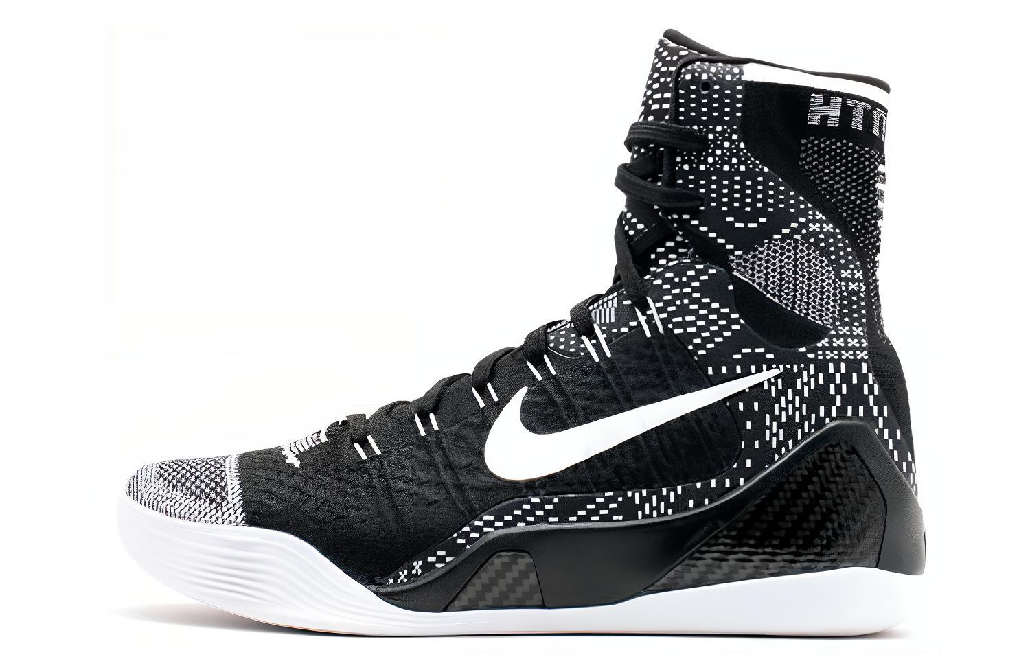 Nike Kobe 9 Elite Black History Month Kobe 9 OG model round toe lace-up high top practical basketball shoes men's black and white