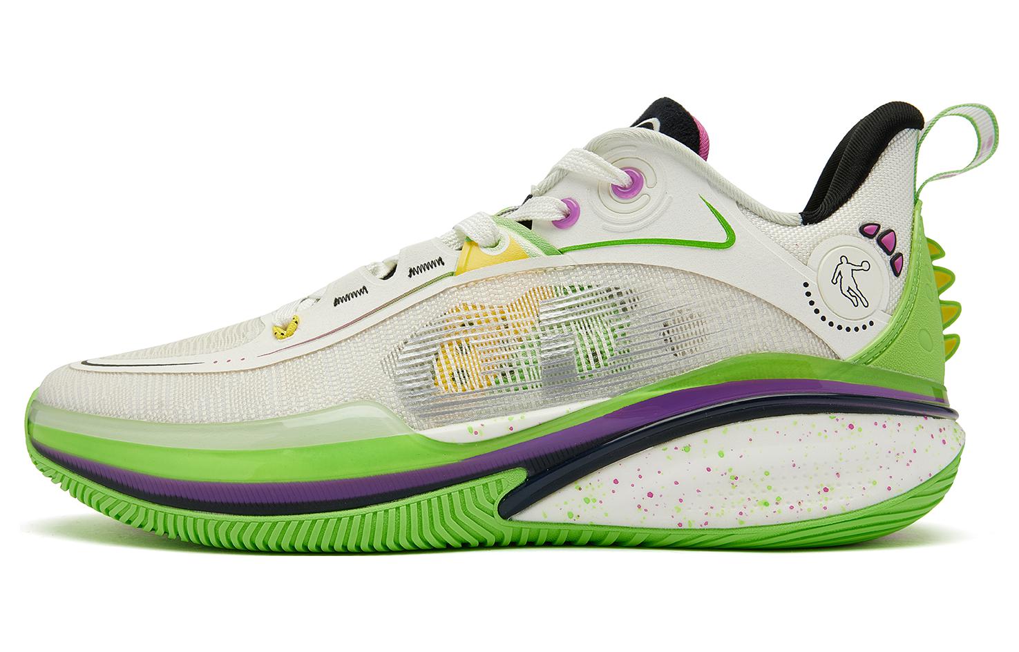QIAODAN FE1.0 Dinosaur Wolf Colorway Abrasion Resistant Breathable Low top Basketball Shoes Men’s Green White