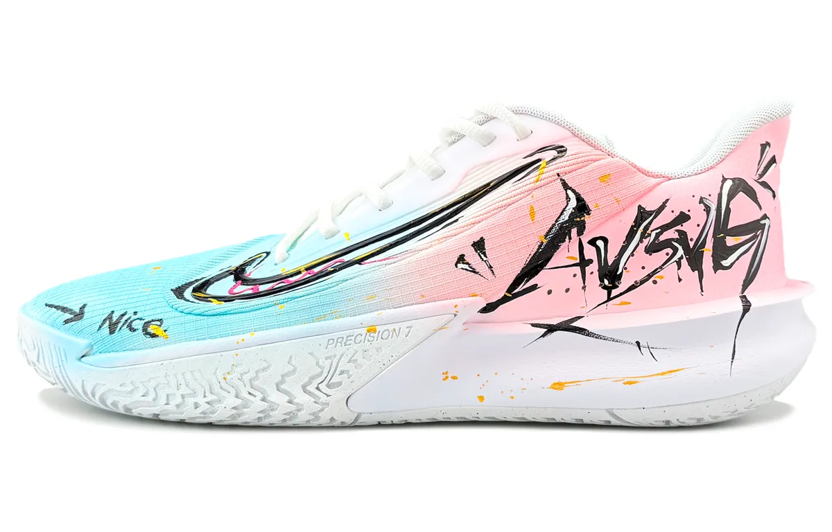 Nike Precision 7 Cushioning Abrasion Resistant Cushioning, Wear Resistant Low top Basketball Shoes Men's Pink Blue