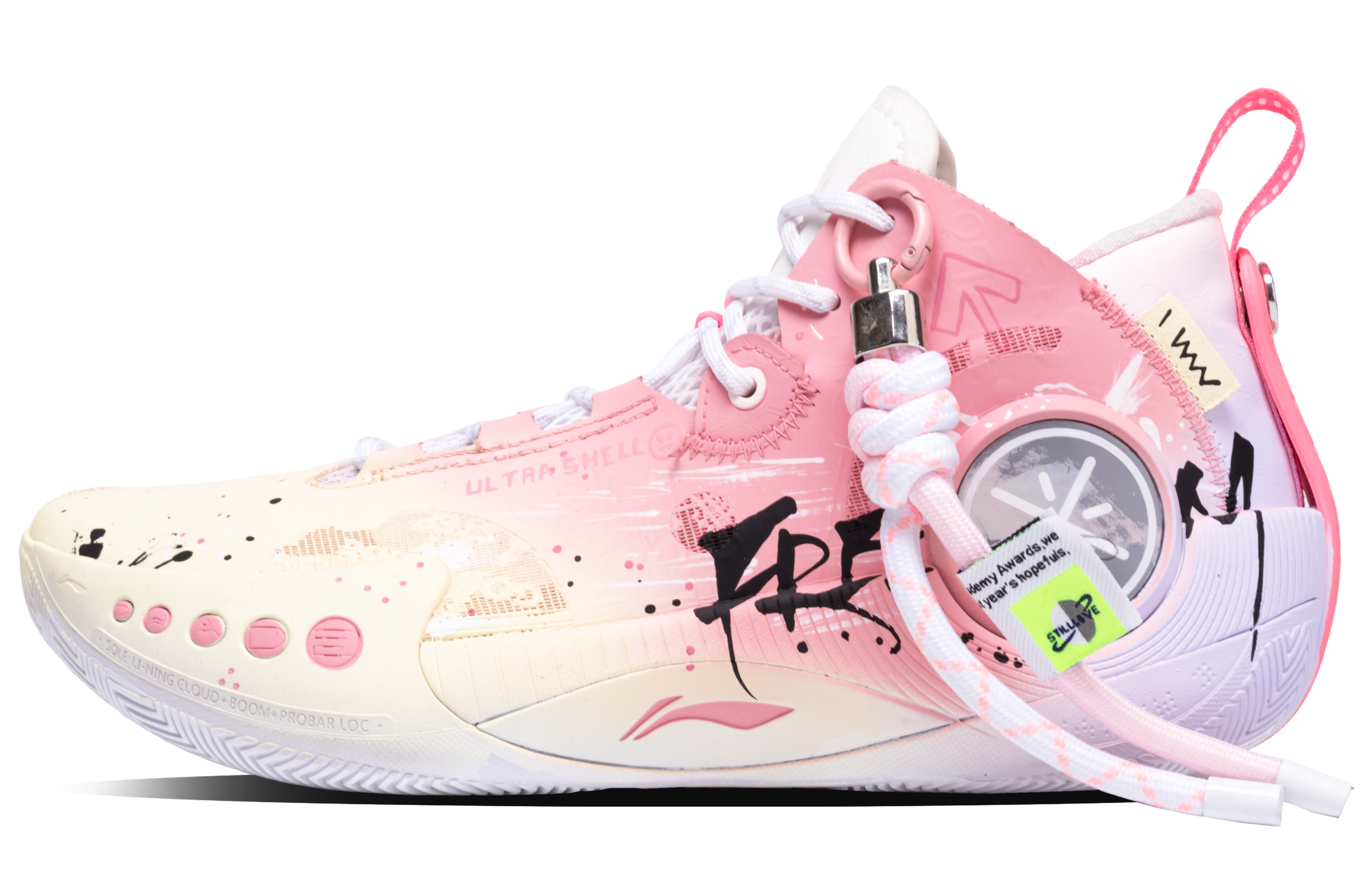 Li Ning Shadow 3 Cushioning Slip Resistant Abrasion Resistant Mid top Basketball Shoes Men’s Pink Yellow
