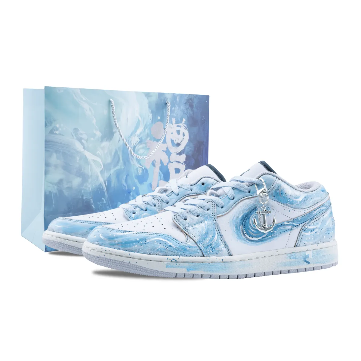 Jordan Air Jordan 1 Ocean's Heart Abrasion Resistant Low top Vintage Basketball Shoes Unisex Sky Blue