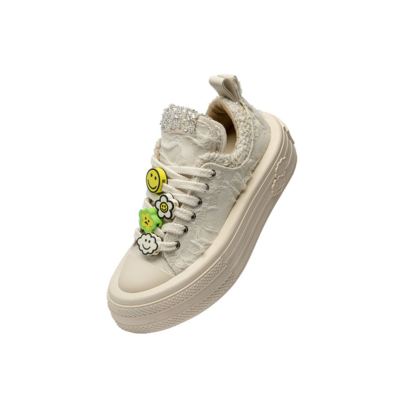 Foreshadow Double Uni Sneaker Platform Low top Canvas Shoes Women's White