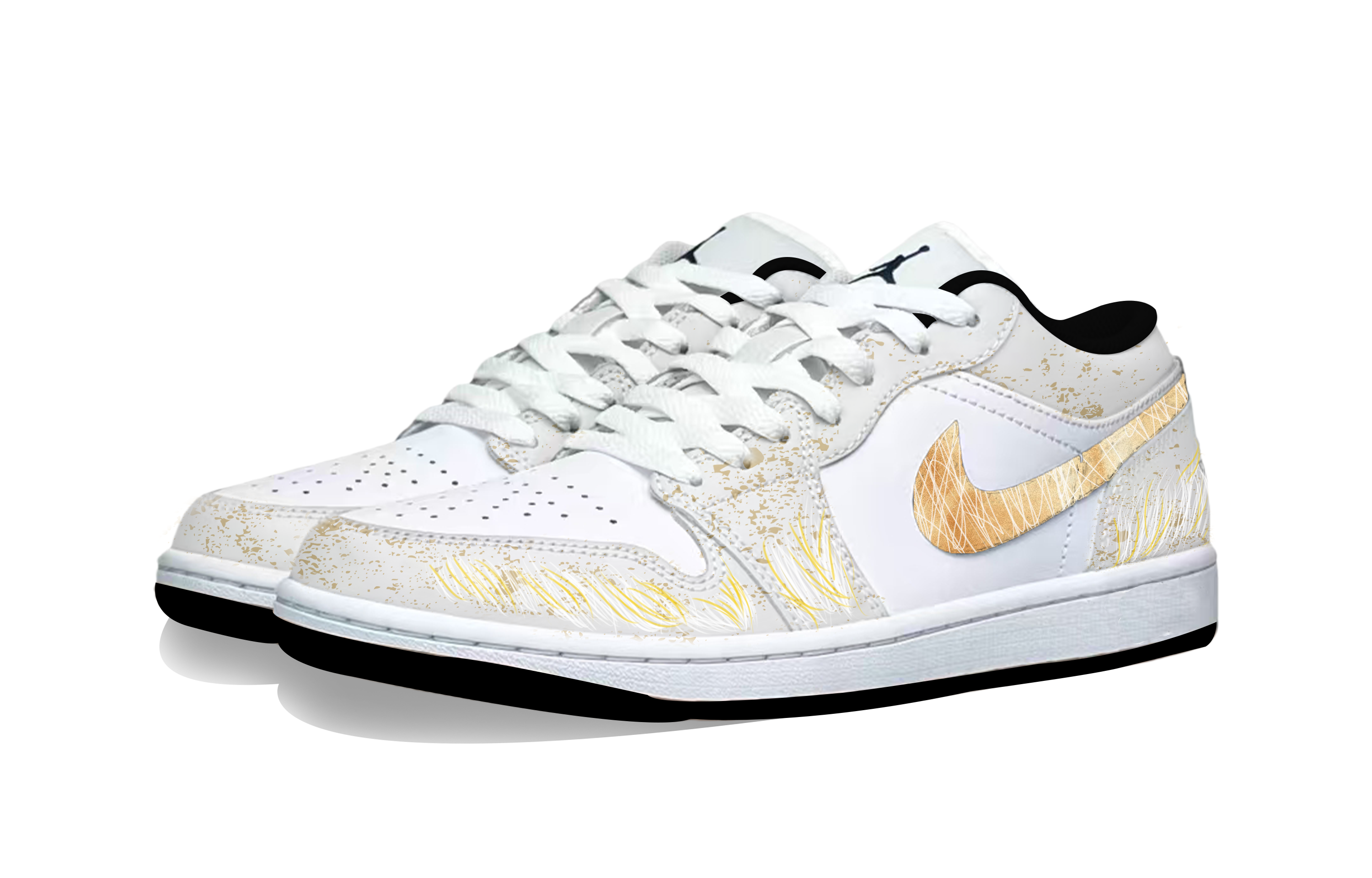 Jordan Air Jordan 1 Gold Sagittarius Abrasion Resistant Low top Vintage Basketball Shoes Men’s White Gold