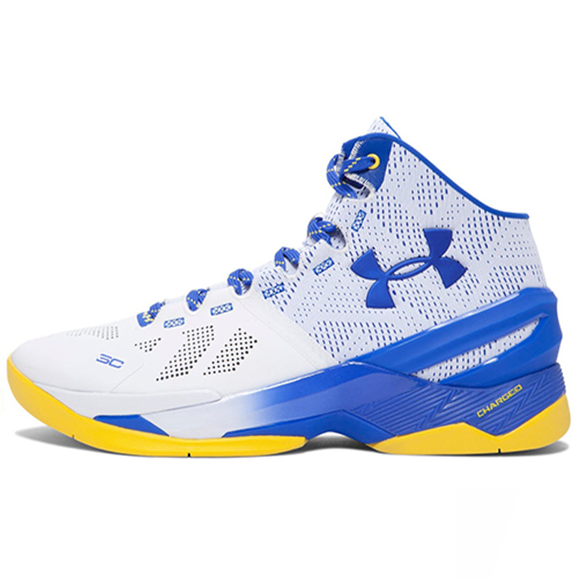 Under Armour Curry 2 Dub Nation Home Curry home court comfortable and versatile high-top basketball shoes men's white blue