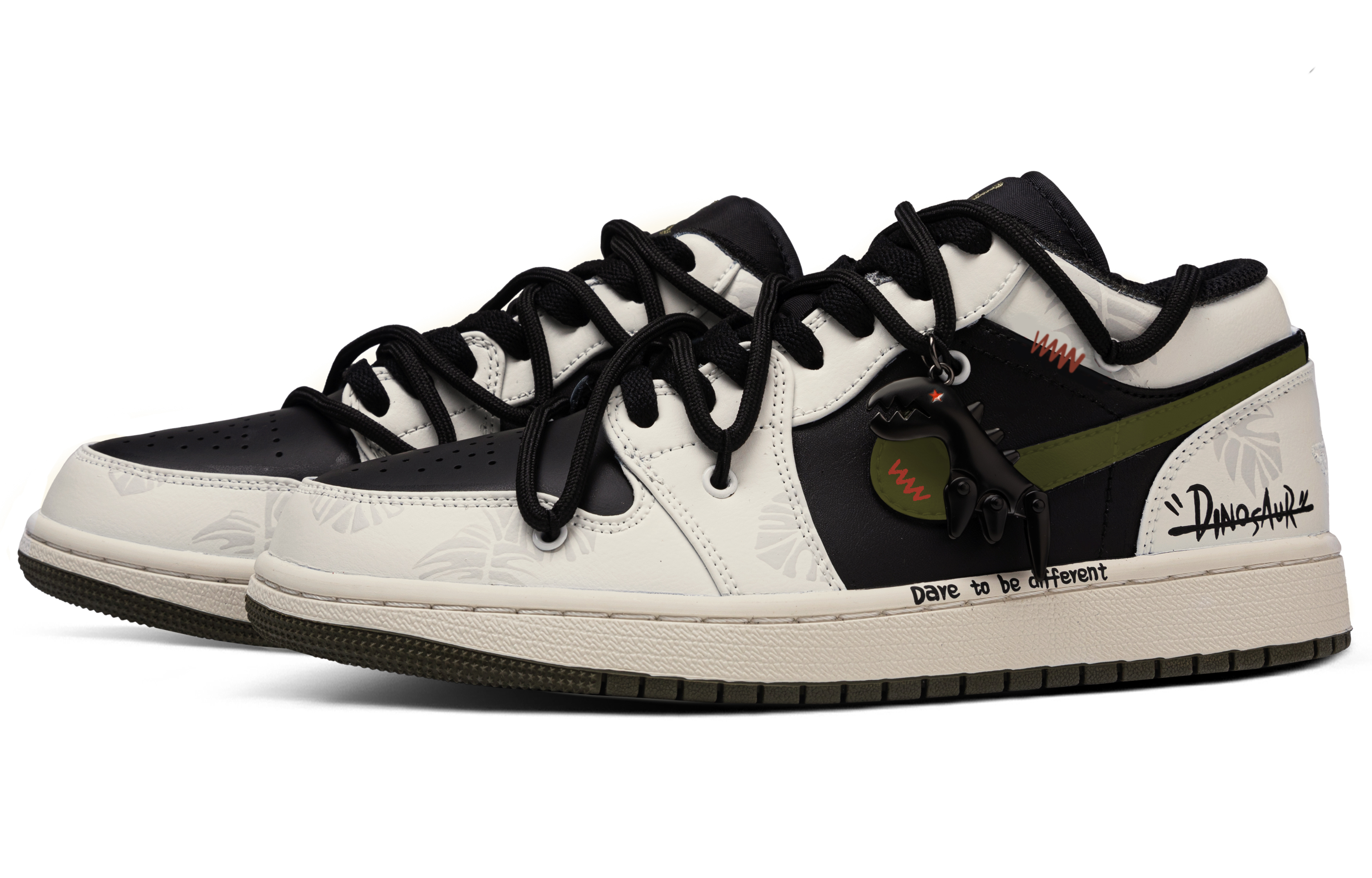 Jordan Air Jordan 1 Jurassic Abrasion Resistant Low top Vintage Basketball Shoes Unisex Beige Black