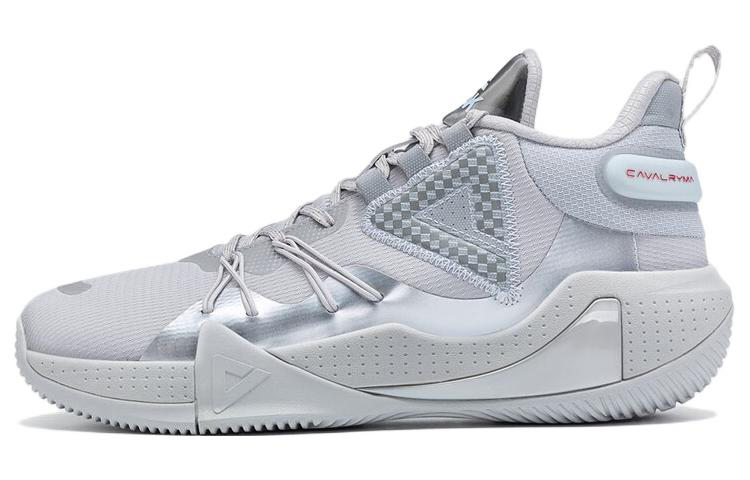 PEAK Cavalry Fabric Cushioning Abrasion Resistant Impact Resistant Mid top Performance Basketball Shoes Men’s Ice Gray