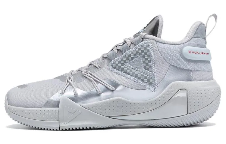 PEAK Cavalry Fabric Cushioning Abrasion Resistant Impact Resistant Mid top Performance Basketball Shoes Men's Ice Gray