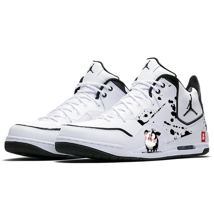 Jordan Courtside 23 Pig Slip Resistant Mid top Vintage Basketball Shoes Men’s White Black