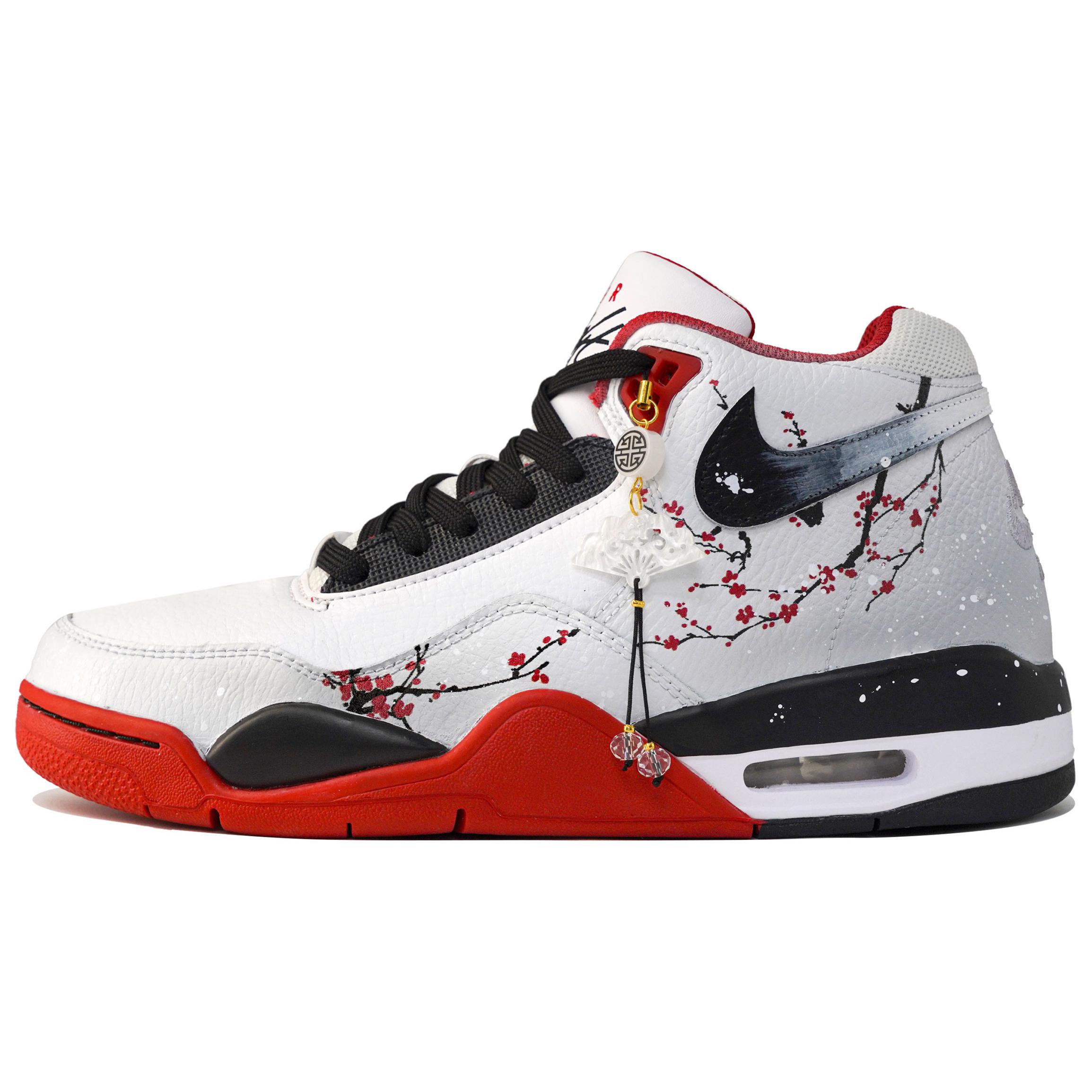 Nike Flight Legacy Myriad Flowers Entice, Tracing Snow For Plum Blossoms, Shopping Bag Mid top Vintage Basketball Shoes