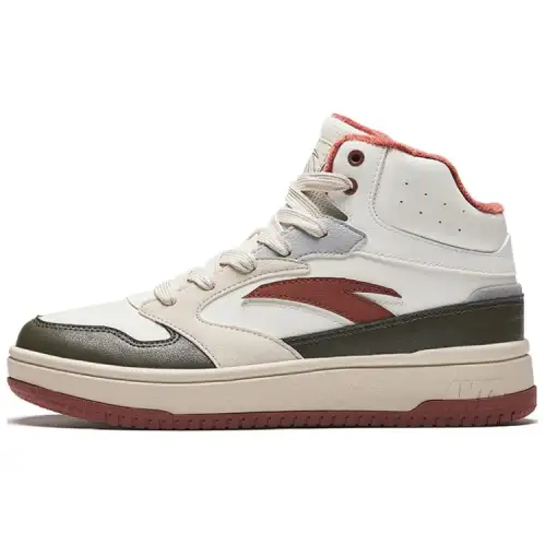Anta Zero Weight, Versatile Trendy Fleece Lined Thermal Slip Resistant High top Skateboard Shoes Men's White Brown Red