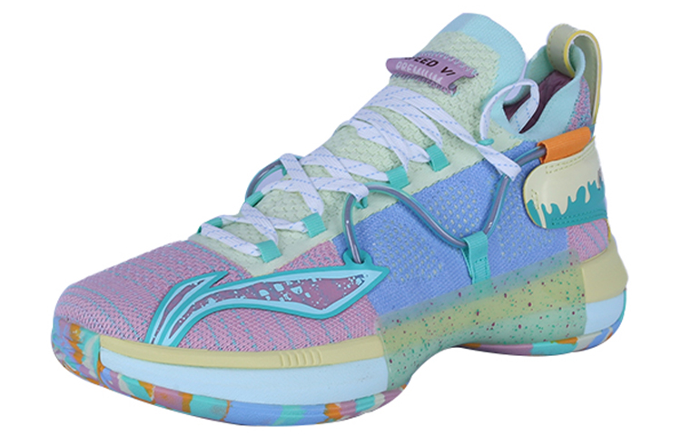 Li Ning Speed 6 Comfortable Cushioning Slip Resistant Abrasion Resistant High top Basketball Shoes Men’s Blue Pink
