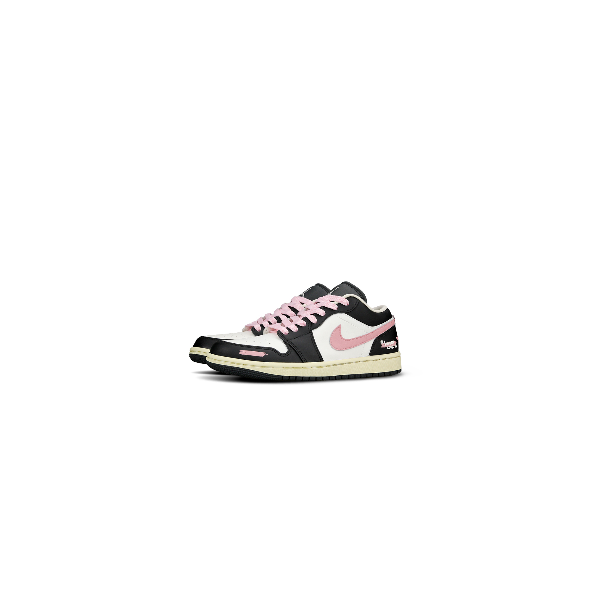 Jordan Air Jordan 1 Slip Resistant Abrasion Resistant Low top Vintage Basketball Shoes Women’s Black White Pink