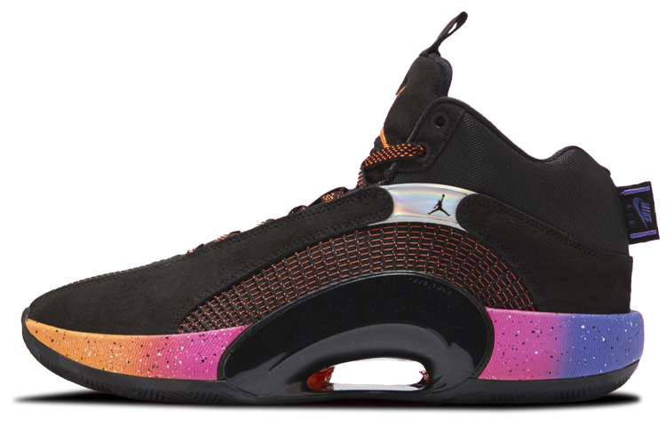 Jordan Air Jordan 35 PF \"Sunset\" thick-soled hollow fabric synthetic leather TPU artificial leather shock-absorbing anti-slip wear-resistant rebound wrapping support mid-top Air basketball shoes same style for men and women sunset orange black