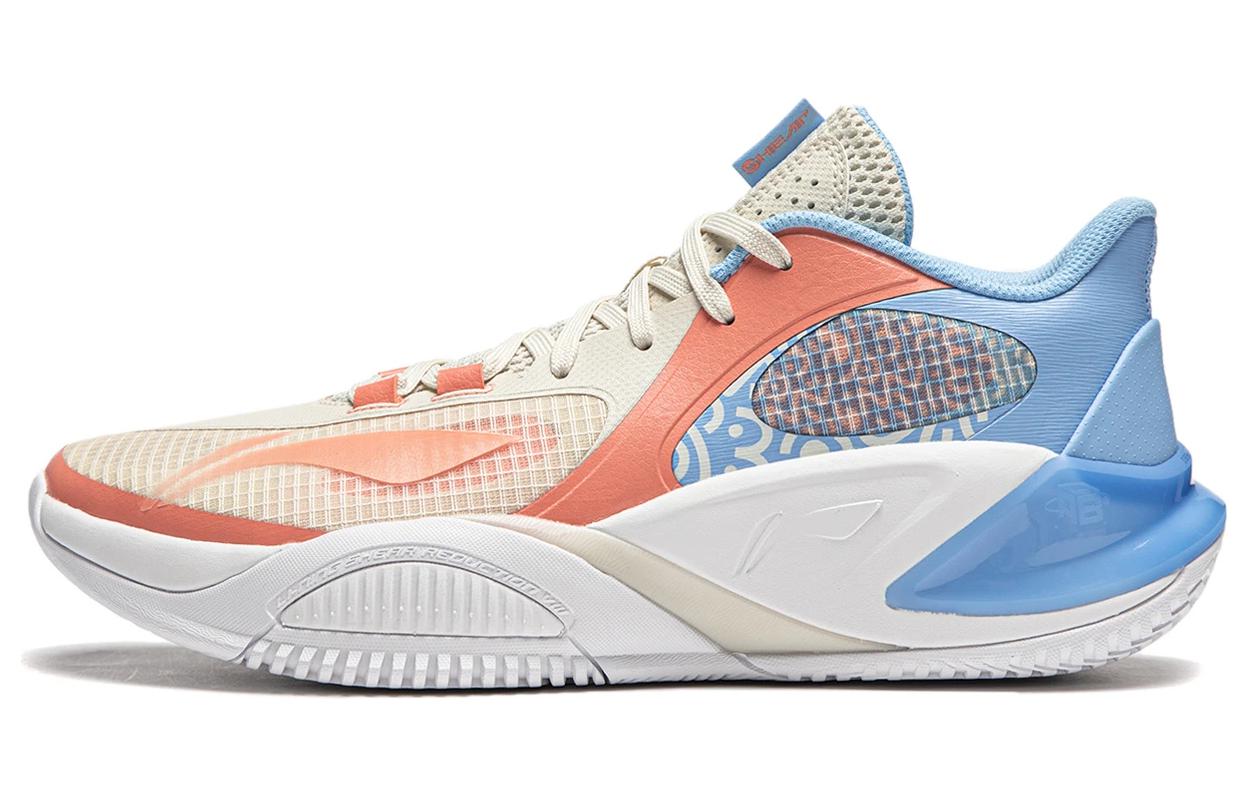 Li Ning Storm 8 Low Slip Resistant Abrasion Resistant Low top Basketball Shoes Men's White Orange Blue