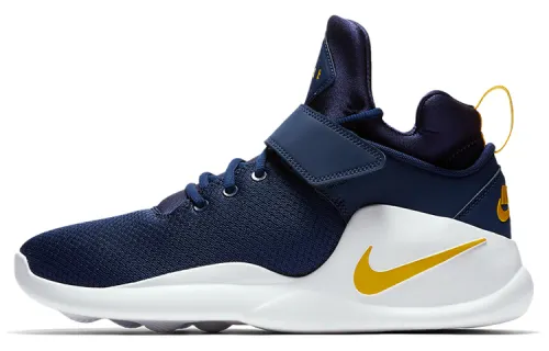 Nike Kwazi midnight navy fabric back to the future trendy and versatile shock-absorbing, wear-resistant and non-slip mid-top retro basketball shoes men's blue white yellow