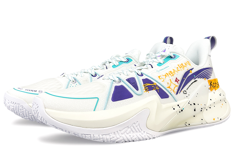 Li Ning Speed Cushioning Slip Resistant Abrasion Resistant Rebound Low top Basketball Shoes Men’s Purple Blue White