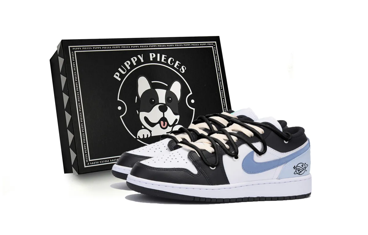 Jordan Air Jordan 1 Slip Resistant Abrasion Resistant Low top Vintage Basketball Shoes Men's Black White Blue