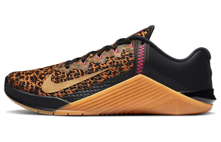 Nike Metcon 6 Leopard Print Shoes, Shock Absorbing, Anti-slip Low Top Training Shoes Women's Black Brown