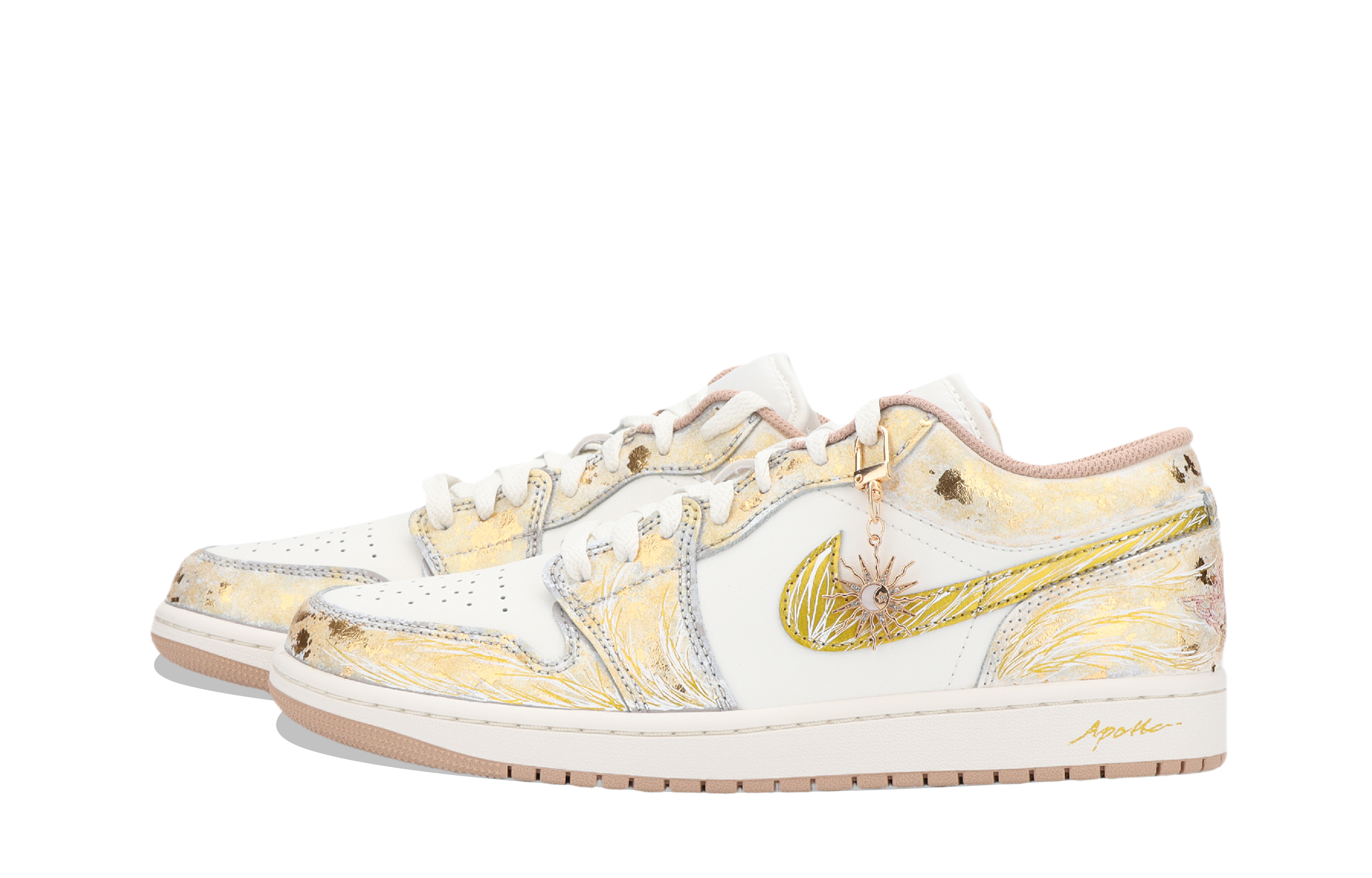 Jordan Air Jordan 1 Sun God Apollo 2.0 Cushioning, Wear Resistant Low top Vintage Basketball Shoes Unisex White Gold