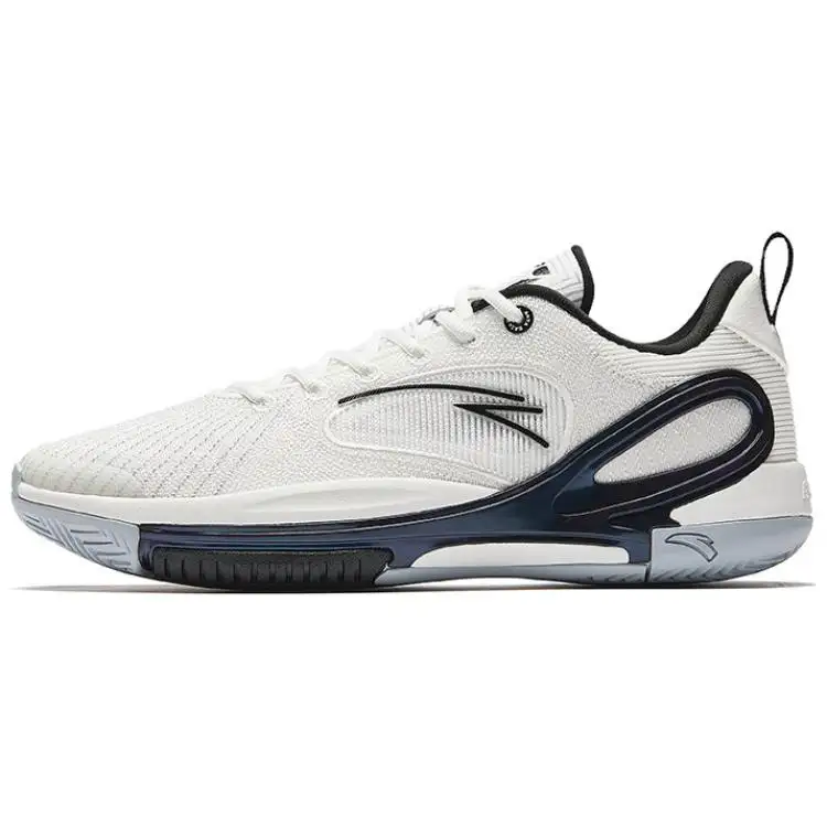 Anta Slip Resistant And Abrasion Resistant Coverage Low top Air Cushion Basketball Shoes Men's White Black