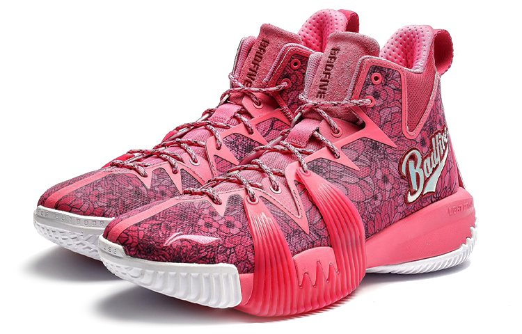 Li Ning Badfive 1 Badfive Slip Resistant Cushioning Abrasion Resistant High top Basketball Shoes Men’s Pink
