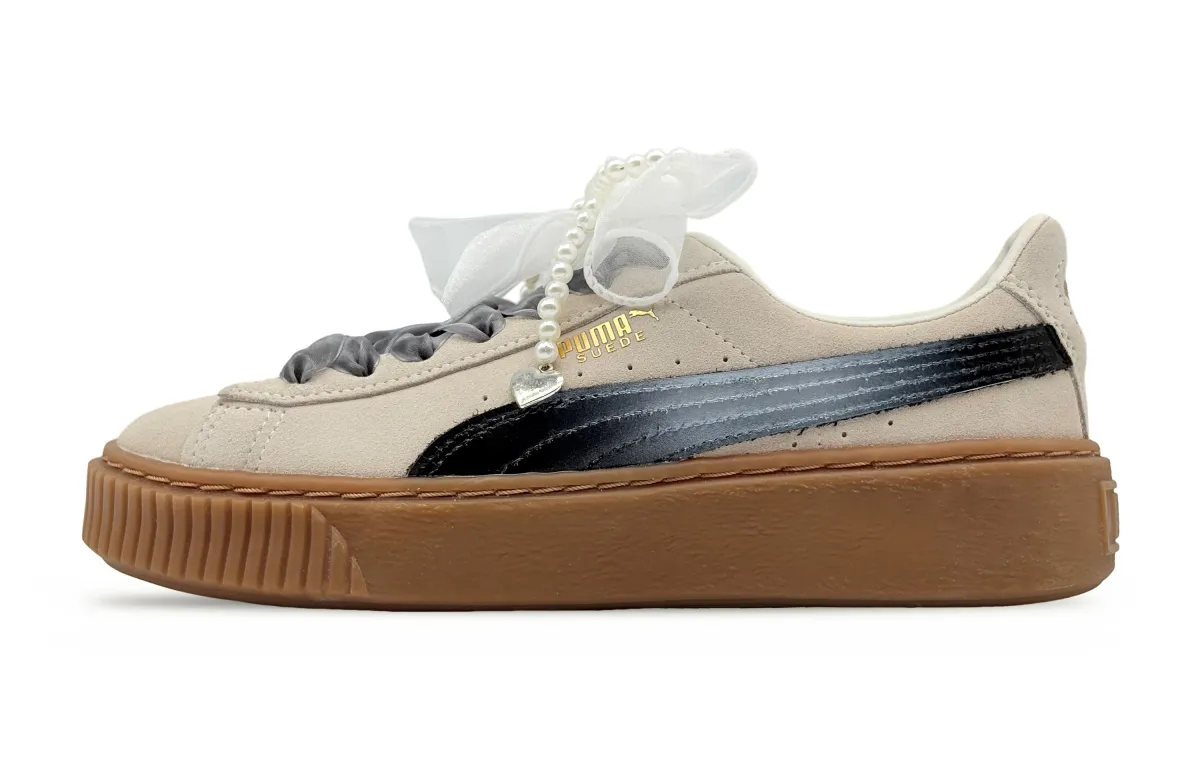 FENTY BEAUTY x PUMA Suede Platform Lightweight Abrasion Resistant Low top Skateboard Shoes Women's Beige