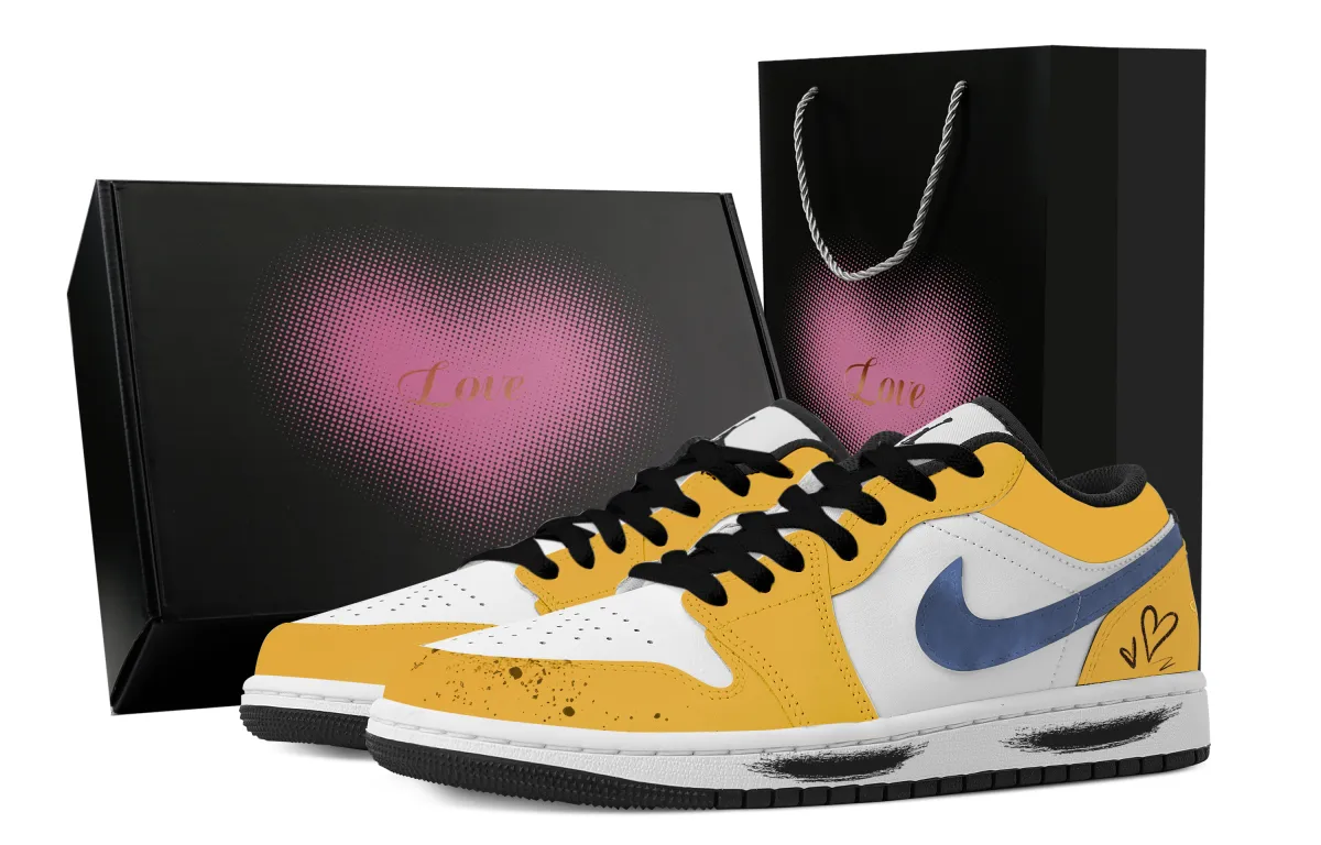 Jordan Air Jordan 1 Bumblebee, Heart Box Abrasion Resistant Low top Vintage Basketball Shoes Women's White Yellow