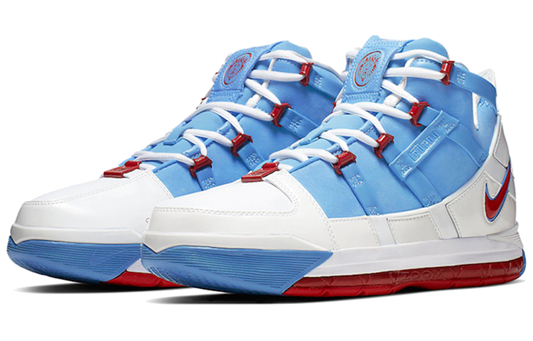 Мужские кроссовки Nike Lebron 3 Zoom QS (сине-бело-красные) — фото 3