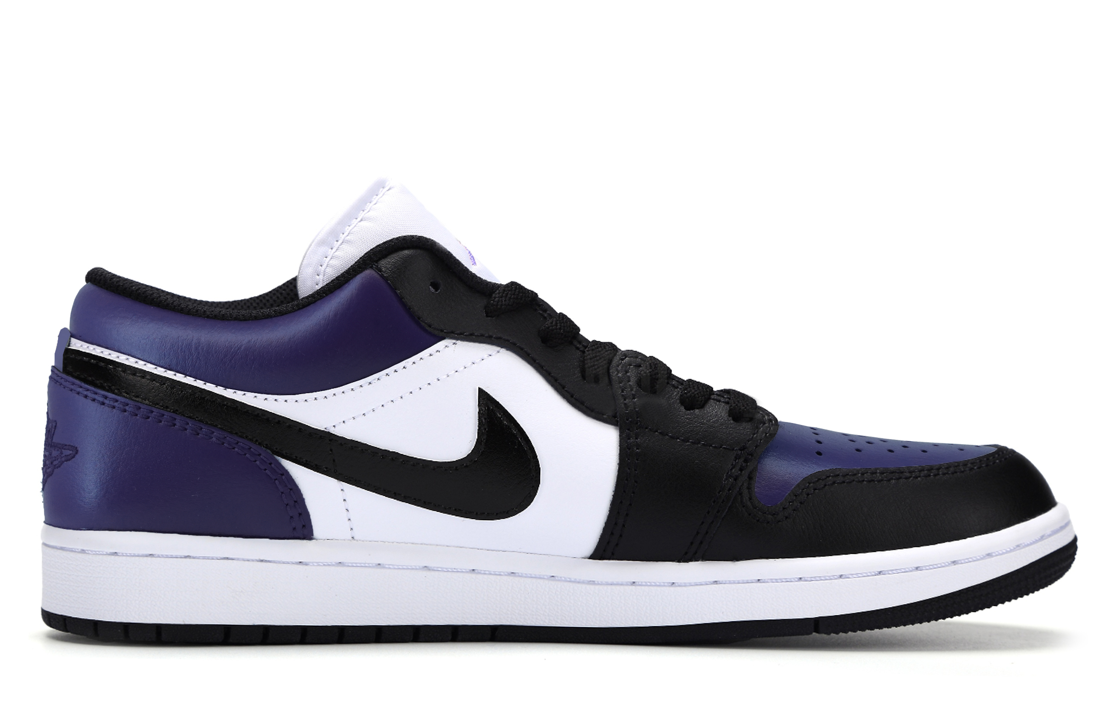 Jordan Air Jordan 1 Cushioning, Wear Resistant Low top Vintage Basketball Shoes Men’s Black Purple Toe