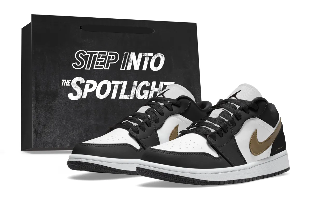 Jordan Air Jordan 1 Abrasion Resistant Breathable Low top Skateboard Shoes Unisex Black Gold