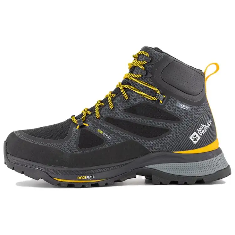 Jack Wolfskin Comfortable And Lightweight Slip Resistant Abrasion Resistant High top Hiking Shoes Men's Black Yellow