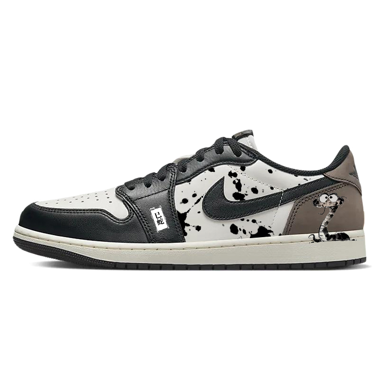 Jordan Air Jordan 1 Cushioning Slip Resistant Low top Vintage Basketball Shoes Men’s Black White Brown