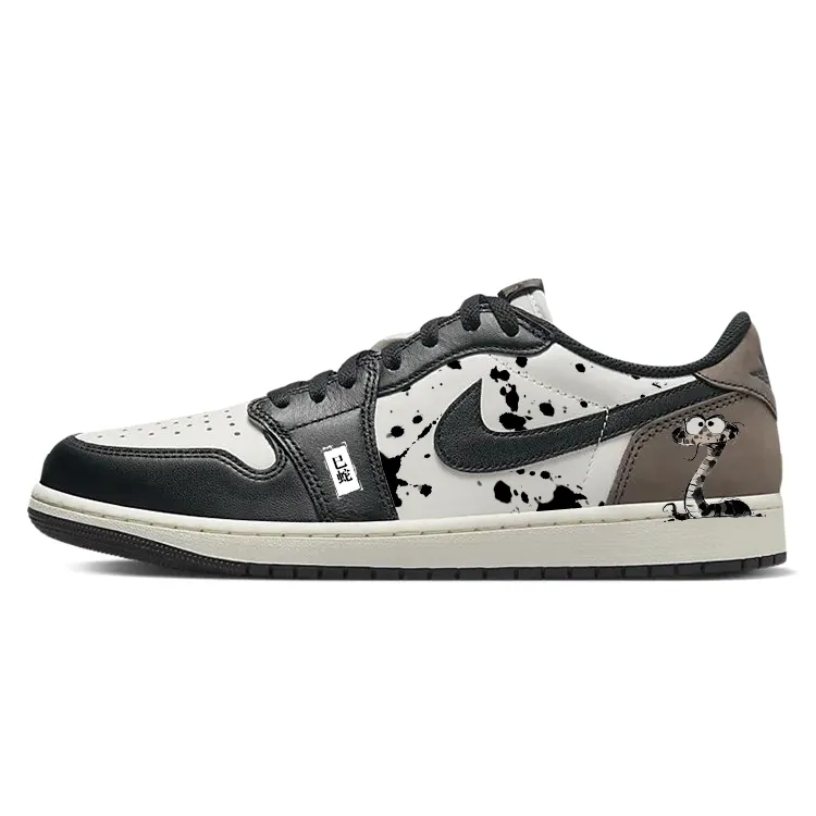 Jordan Air Jordan 1 Cushioning Slip Resistant Low top Vintage Basketball Shoes Men's Black White Brown