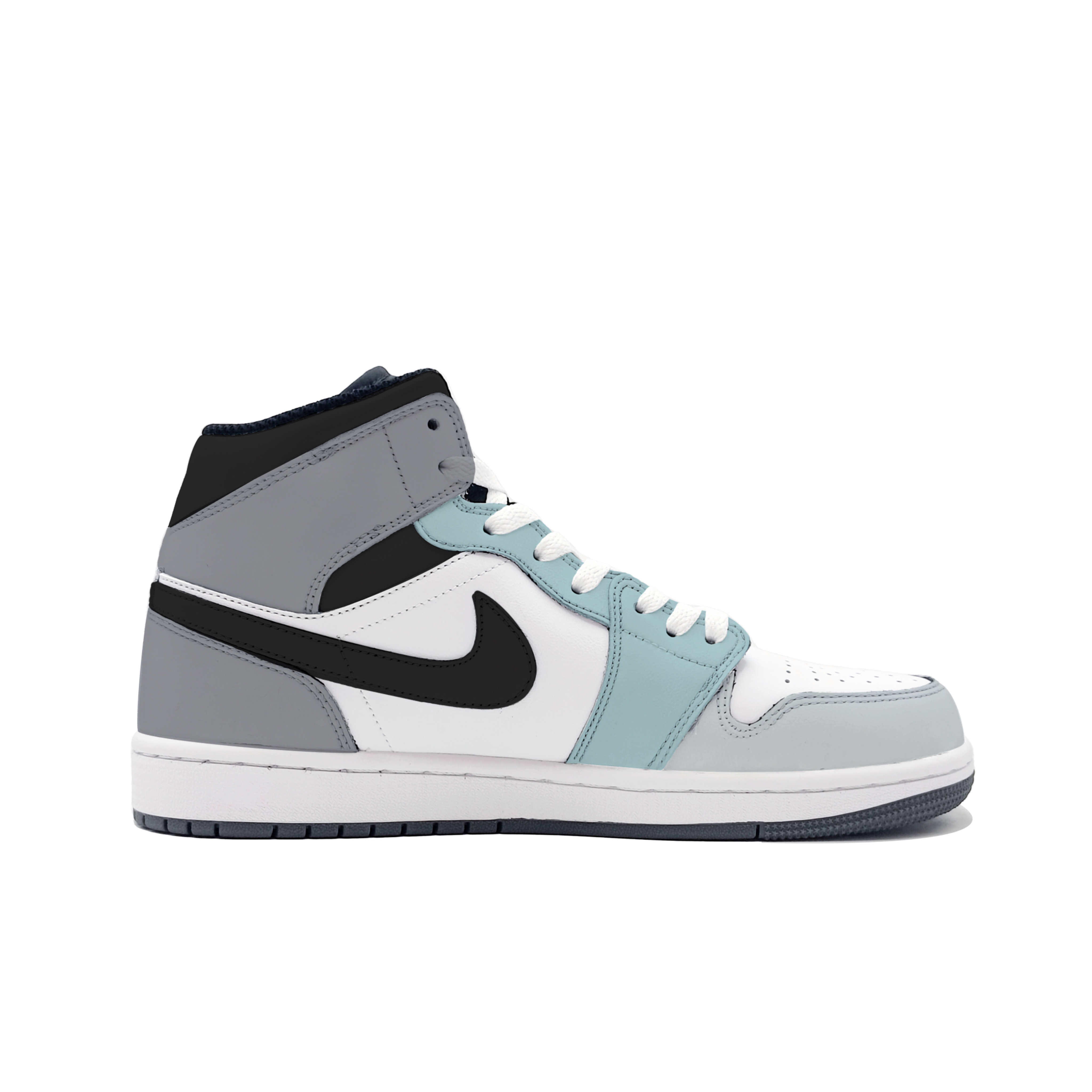 Jordan Air Jordan 1 Mist Blue String, Falling Breeze Abrasion Resistant Mid top Vintage Basketball Shoes Unisex Gray