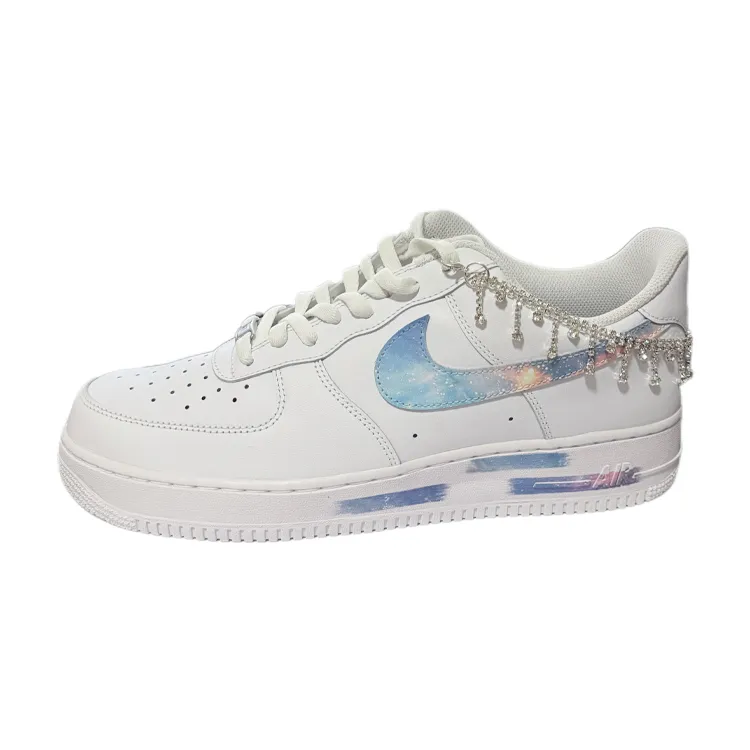 Nike Air Force 1 07 Sparkling Starry Sky Cow Leather Abrasion Resistant Low top Skateboard Shoes Unisex White Blue