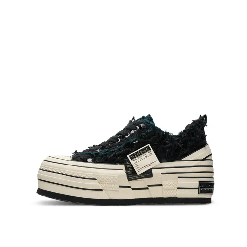 XVESSEL double side logo black swan ladder party long plush sequin comfortable and trendy low-cut canvas shoes for men and women, black