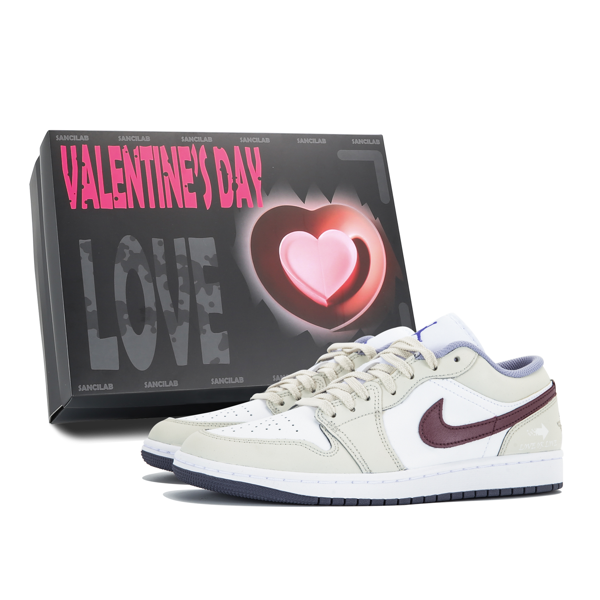 Jordan Air Jordan 1 Low ‘Valentine’ Mocha White Chocolate, Valentine Box Slip Resistant Abrasion Resistant
