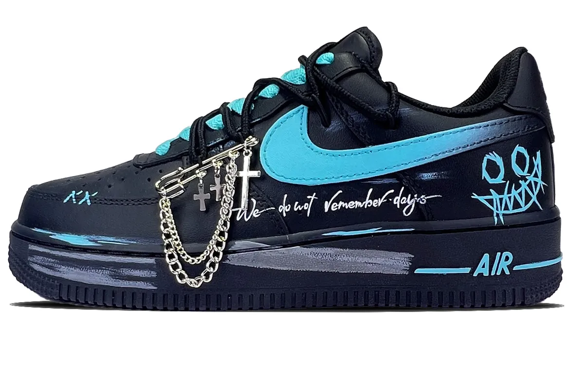 Nike Air Force 1 Slip Resistant Abrasion Resistant Low top Skateboard Shoes Unisex Black Blue