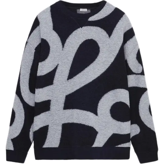 LOEWE Sweaters Men's Marine Blue/Gray Crew Neck Moderate