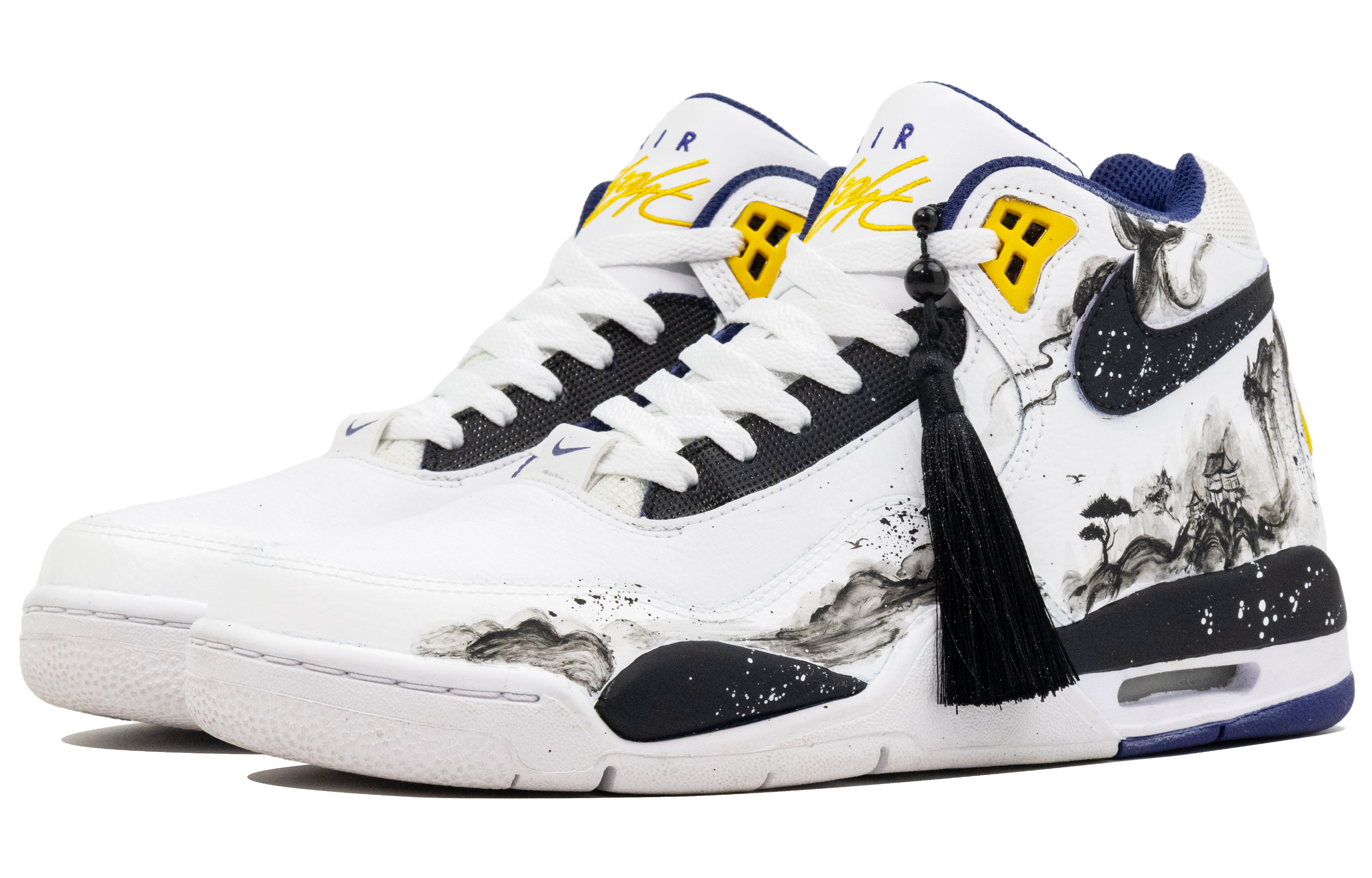 Nike Flight Legacy Misty Rain Jianghu Abrasion Resistant Mid top Vintage Basketball Shoes Men’s Black White