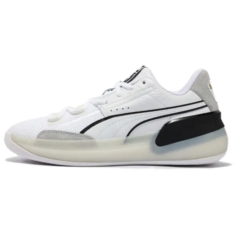 PUMA Clyde Hardwood Comfortable Slip Resistant Abrasion Resistant Low top Basketball Shoes Unisex Black White