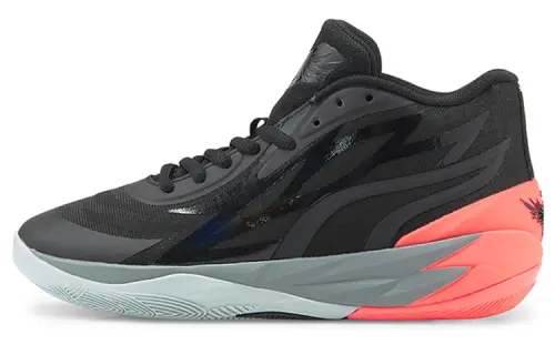 PUMA Puma MB.02 LaMelo Ball II, fashionable and versatile, non-slip, wear-resistant and lightweight, mid-top basketball shoes, same style for men and women, black sunset red