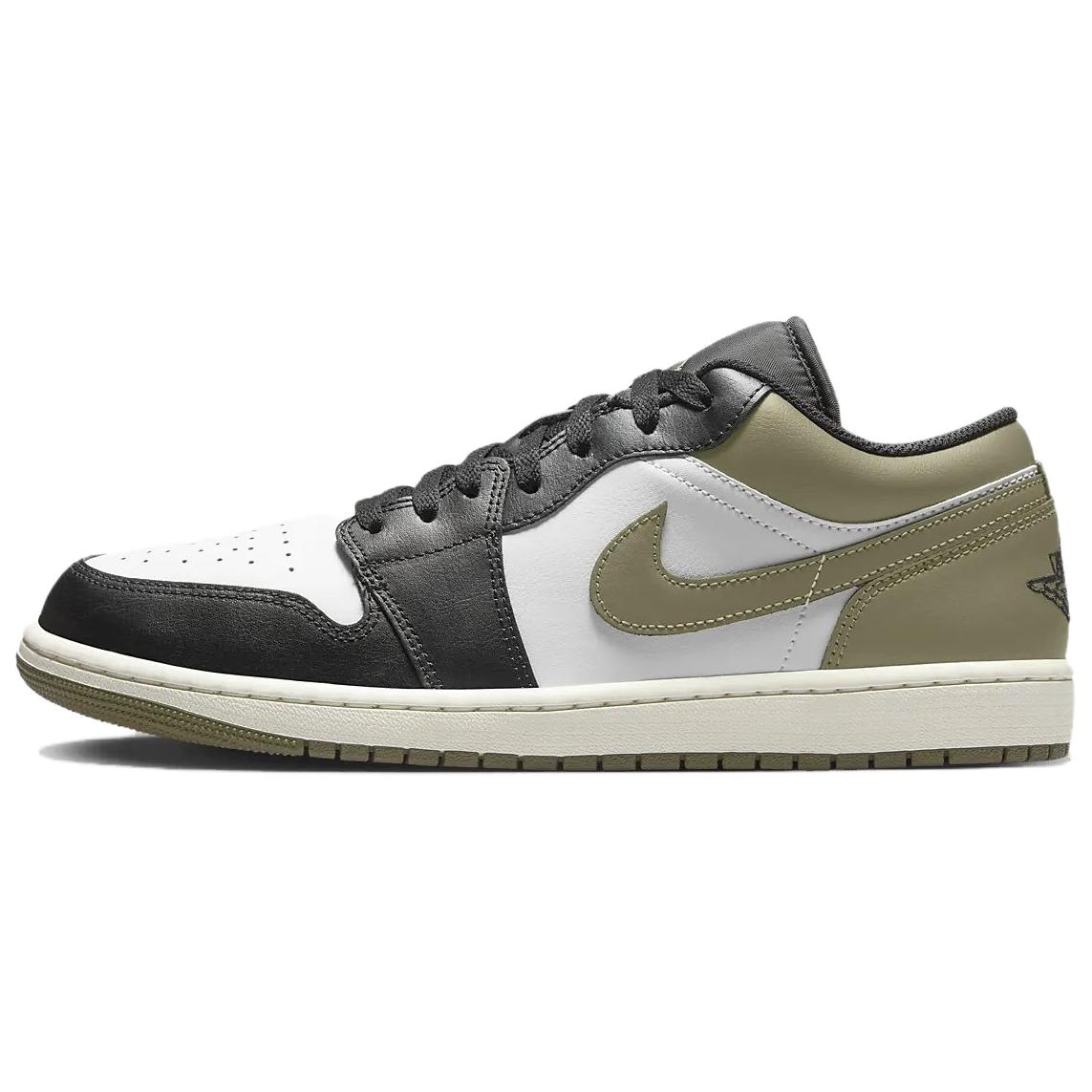 Jordan Air Jordan 1 leather synthetic material Low Medium Olive wear-resistant low-top retro basketball shoes men's black and white green