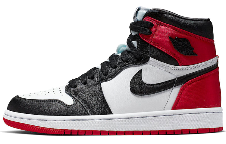 Jordan Air Jordan 1 High Satin Black Toe Leather Black Toe Red Silk High Top Retro Basketball Shoes Women's White Black Red