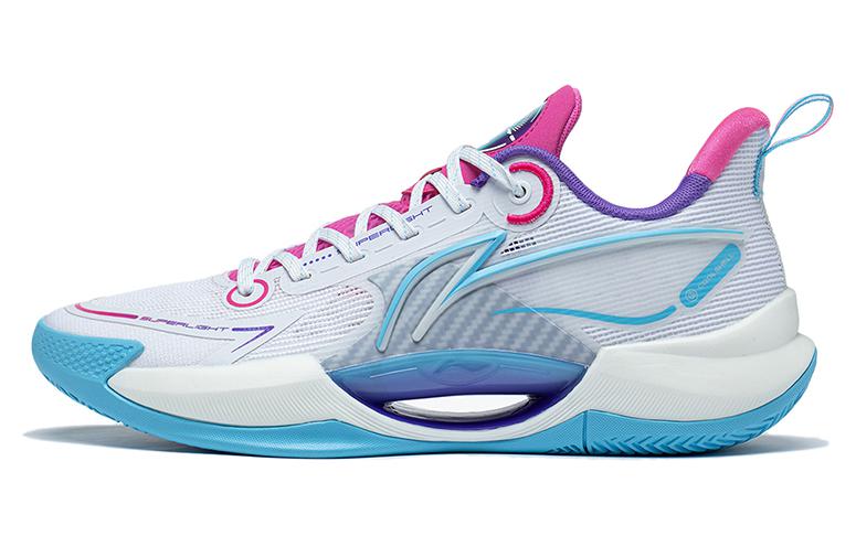 LiNing Li Ning Super Light V2 Ripple Technology Elastic Fit Comfortable Package Shock Absorbing Anti-Slip Wear-Resistant Breathable Support Light Rebound Low-top Basketball Shoes Men's White Blue Purple