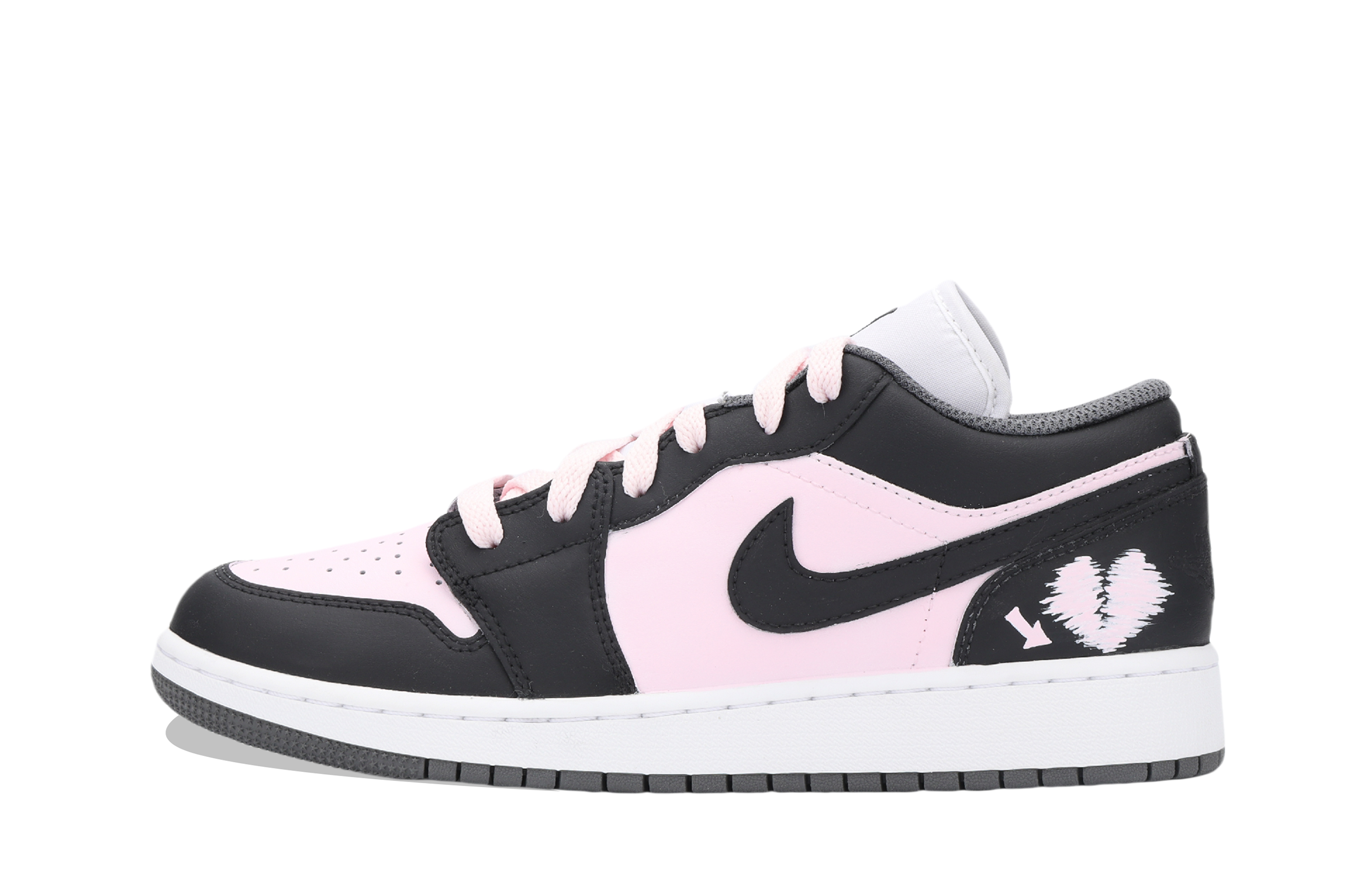 Jordan Air Jordan 1 Heart Signal Abrasion Resistant Low top Vintage Basketball Shoes Unisex Black Pink